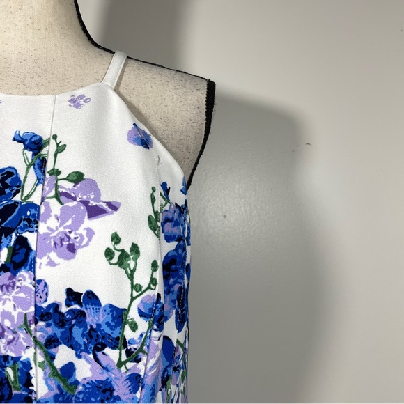 Adrianna Papell White Blue Floral Halter Neck Fit and Flare Sleeveless Dress 10 - Picture 5 of 11